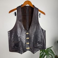 Vintage 60s 70s Handmade Artisan Leather Vest  Deep V Narrow Shoulder Cut