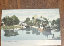 Trollhatte Canal Sweden with Steam Boat Vintage Postcard Unposted 1908 Ish