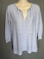 Ann Taylor Loft S Women's Sweater Keyhole Neck Blue Tie 100 Cotton 3/4 Sleeve