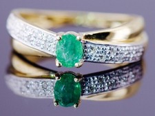 Antique Art-Deco Ladies Ring 18k Gold Diamonds Colombian Emerald by F Zerrenner