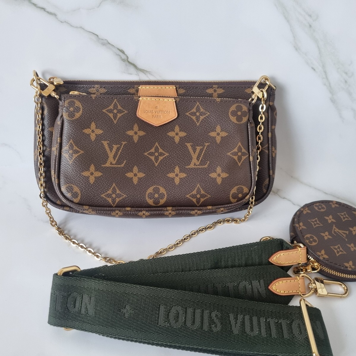 Authentic Louis Vuitton Multi Pochette Accessories Khaki Strap +
