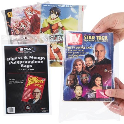 BCW Digest & Manga Polypropylene Bags   100 Pack   Clear Acid-Free Manga & Diges