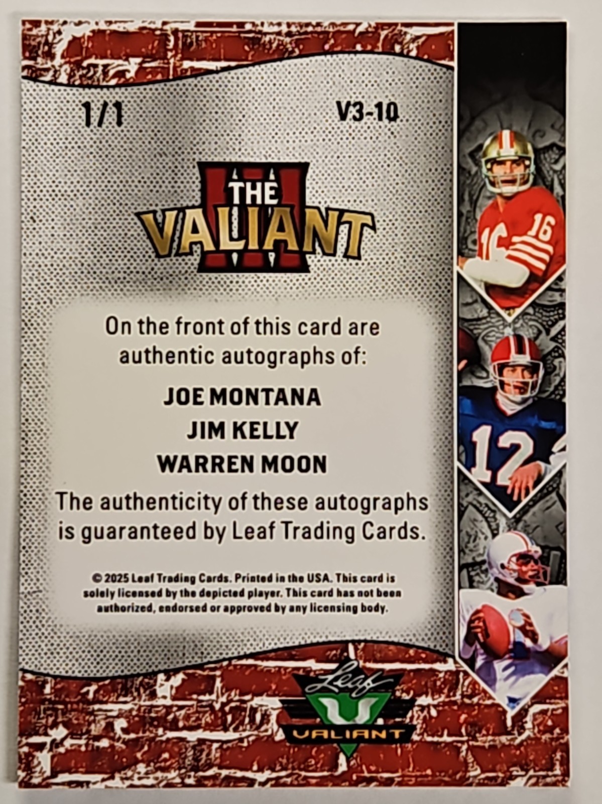 2025 LEAF GOLD TRIPLE AUTO 1/1 JOE MONTANA 49ERS JIM KELLY BILLS WARREN MOON 💪 view 6