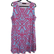 Zesica XXL Blue Pink Damask Scroll Sleeveless Shift Dress Plus Size Knit Stretch