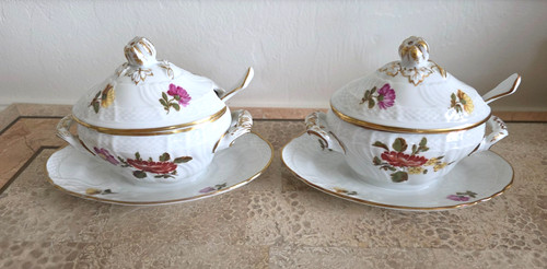 2 PCs Richard Ginori "F. Par Donnibarozopi" Mustard Pot Mini Tureen W/Lid+Spoon