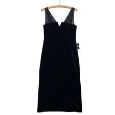 NWT Express Black Velvet Sheath Dress Women's Size M Lace Detail V Neck Gown $99