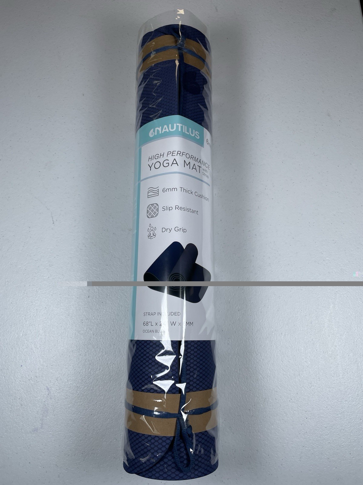 Estera de yoga Nautilus de alto rendimiento 6 mm con correa azul nueva con etiquetas