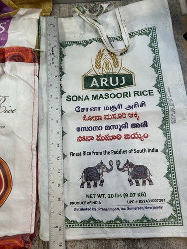 5x Rice EMPTY Bag India 15, 20 & 5 Lb Burlap Zip & Handles Sack Tote Basmati - Picture 5 of 7