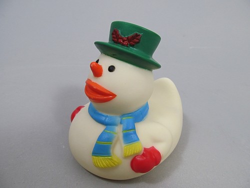 Vintage Snowman Rubber Duck Duckie With Squeaker Christmas Toy Rare HTF - Picture 3 of 8