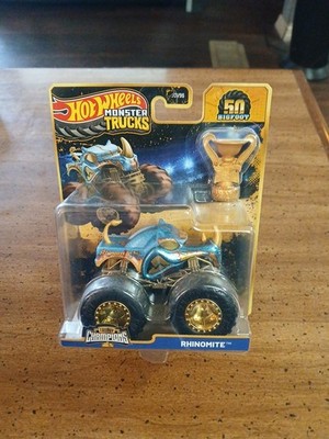 Hot Wheels Monster Trucks 50TH Anniversary Trophy Champions Rhinomite Gold