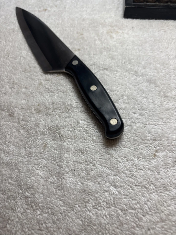 Cuchillo de cocina vintage Fiskars de 7 1/2" de acero inoxidable con espiga completa negra de Finlandia Foto 3 de 4