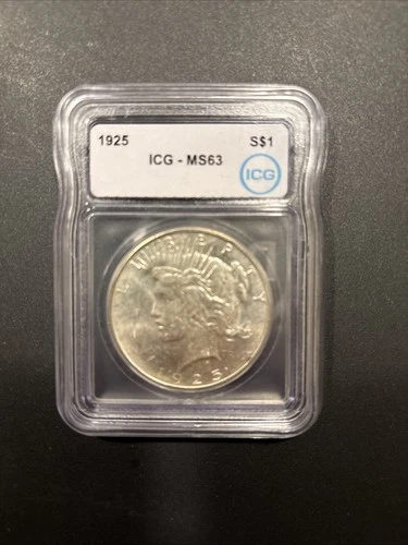 1925 Philadelphia Peace Silver Dollar Coin. ICG-MS63. Nice Luster.