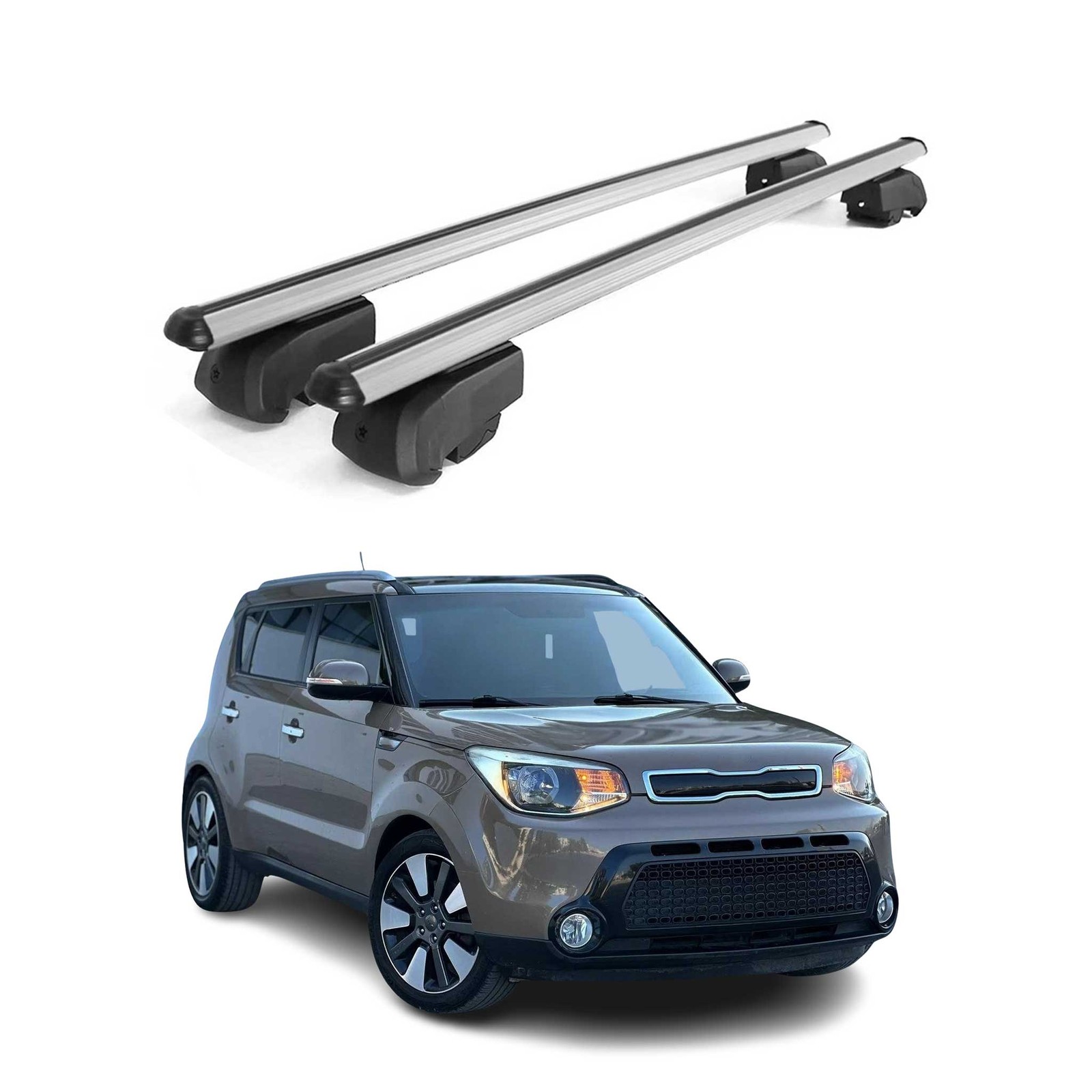 Barres de toit en aluminium aérodynamique gris pour Kia Soul 2014-2019