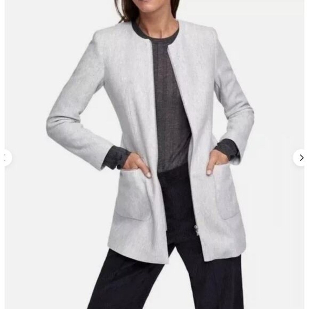 Zara Basic sGray Coat Herringbone Jacket Zip Up P… - image 2