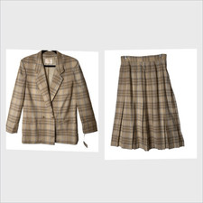 NEW Vintage Pendleton Light Brown Plaid Blazer  Pleated Skirt Sz10 Old Money