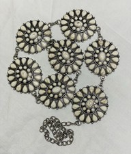 Western Belt Silver Conchos White Howlite Style Stones 35  Long 2  wide Conchos