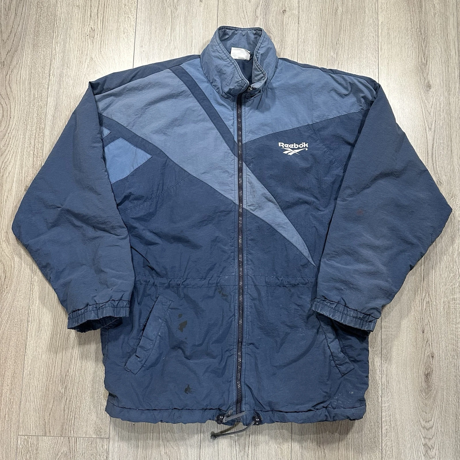 Vintage 90s Reebok Jacket Size M Oversized Streetwear Unisex Blue Full Zip