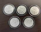 Lot of (5) American Silver Eagle BU Coins in capsule 2016 2017 2018 2019 2020