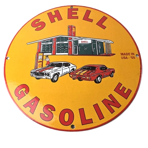 Vintage Shell Gasoline Sign - Gas Pump Service Station Automobile Motor Oil Sign