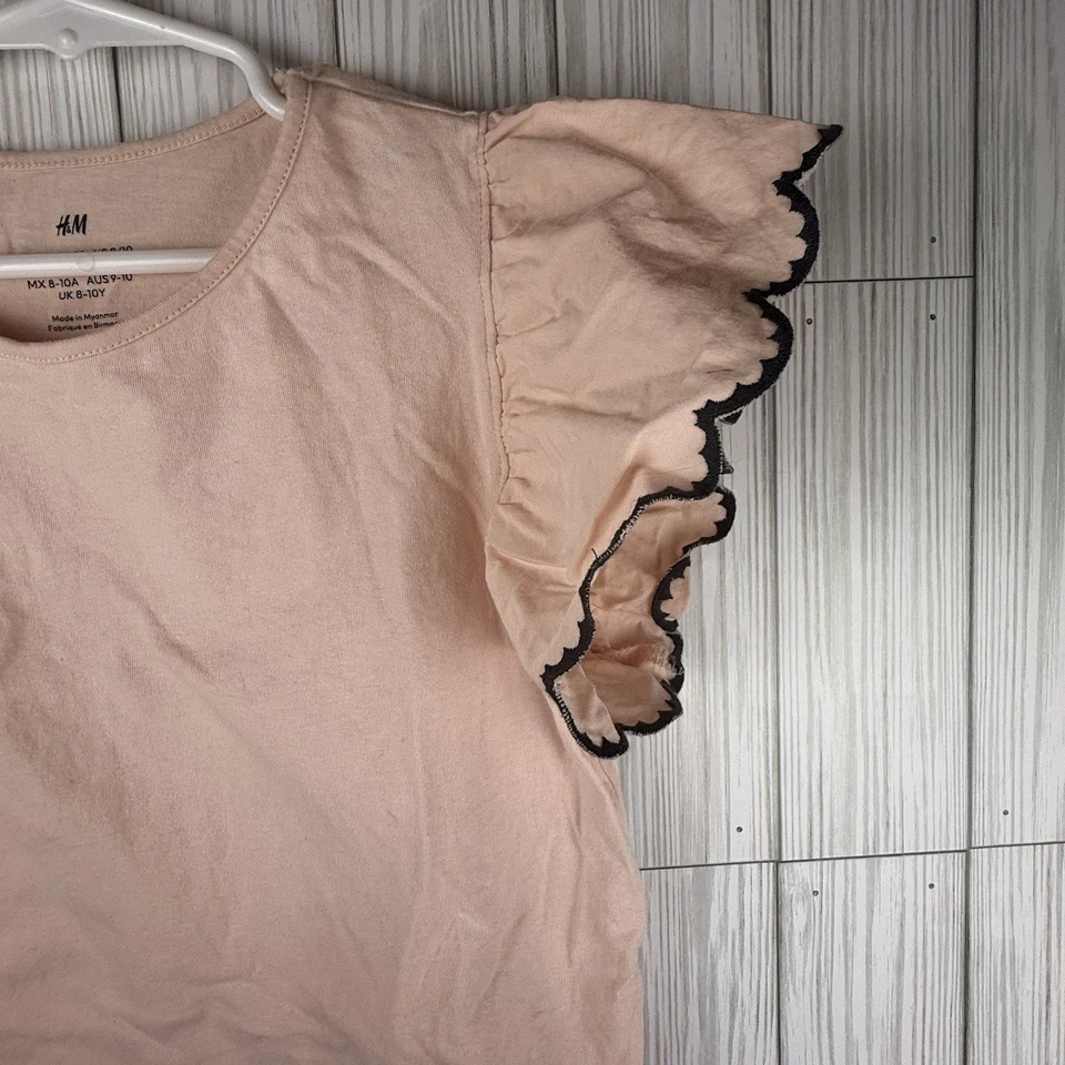 H&M Girls Butterfly Sleeve Top Size 8 - 10 Pink With Grey Pipping Classy Cute - Image 3 of 4