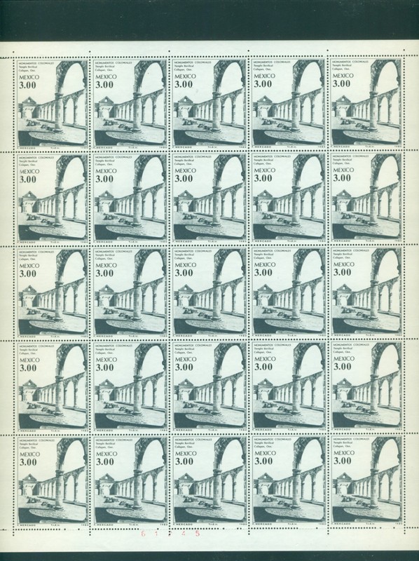 PANE OF 25 UNUSED 1980 MEXICO 3.00$ STAMPS