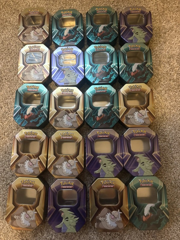 Lot Of 20 Empty Pokemon Triple Whammy Tins. With Promos