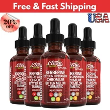 Clean Nutra Berberine with Ceylon Cinnamon Supplement Liquid Drops 5pack