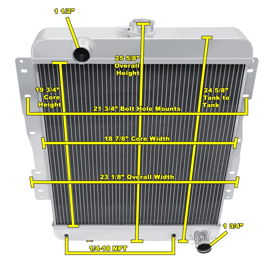 Radiador Champion de suministro de 3 filas para motor Chevrolet Biscayne 1958 V8 #CC1662 Foto 3 de 4