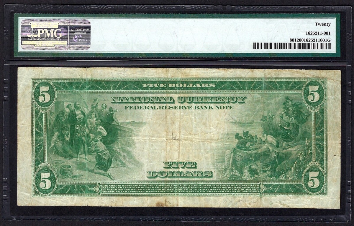 🇺🇸 1915 $5 FRBN FR-801 ♚♚KANSAS CITY♚♚ PMG VERY FINE 20 ONLY