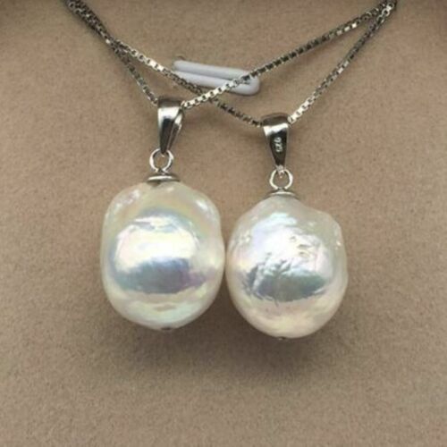 Collar de perlas barrocas por goteo Keshi Keishi natural 13-14 blanco inusual 18" - Imagen 2 de 3