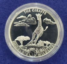 2019 Congo World's Wildlife ~ The Giraffe 1 oz 999.9 Fine Silver Coin In Capsule