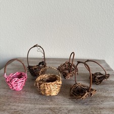 Vintage Miniature Basket Lot Of 6 Rustic Country Woven Wood