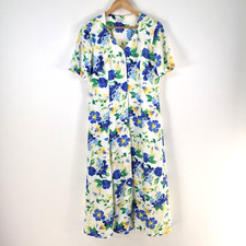 Vintage Discovery womens dress size 12 midi shift white floral short sleev097382