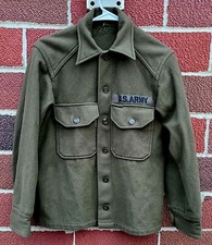 Vintage 50s US Army Shirt Men  s Small Green Wool Button Up Korean War