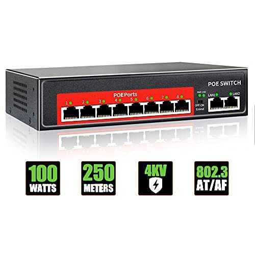 AI PoE Switch (8 POE Ports +2 Uplink), 802.3af/at PoE+ 100Mbps, 100W Built-in - Bild 2 von 7