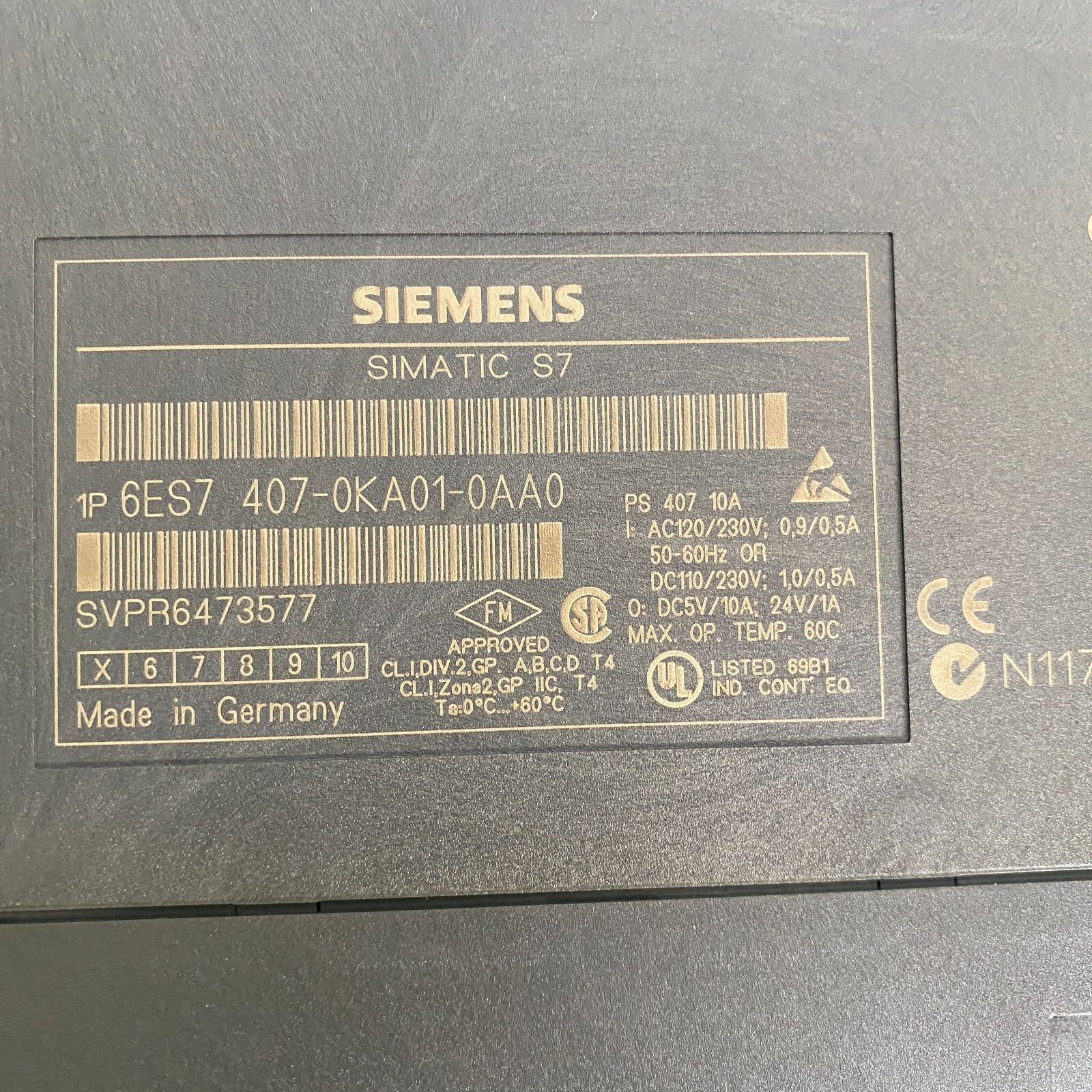 SIEMENS PLC Simatic S7-400 1P 6ES7 407-0KA01-0AA0 PS 407 10A Power ...