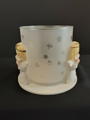 Vintage Punze Engel Stumpenkerzenhalter Milchglas mit Sternen Weihnachten - Bild 6 von 8