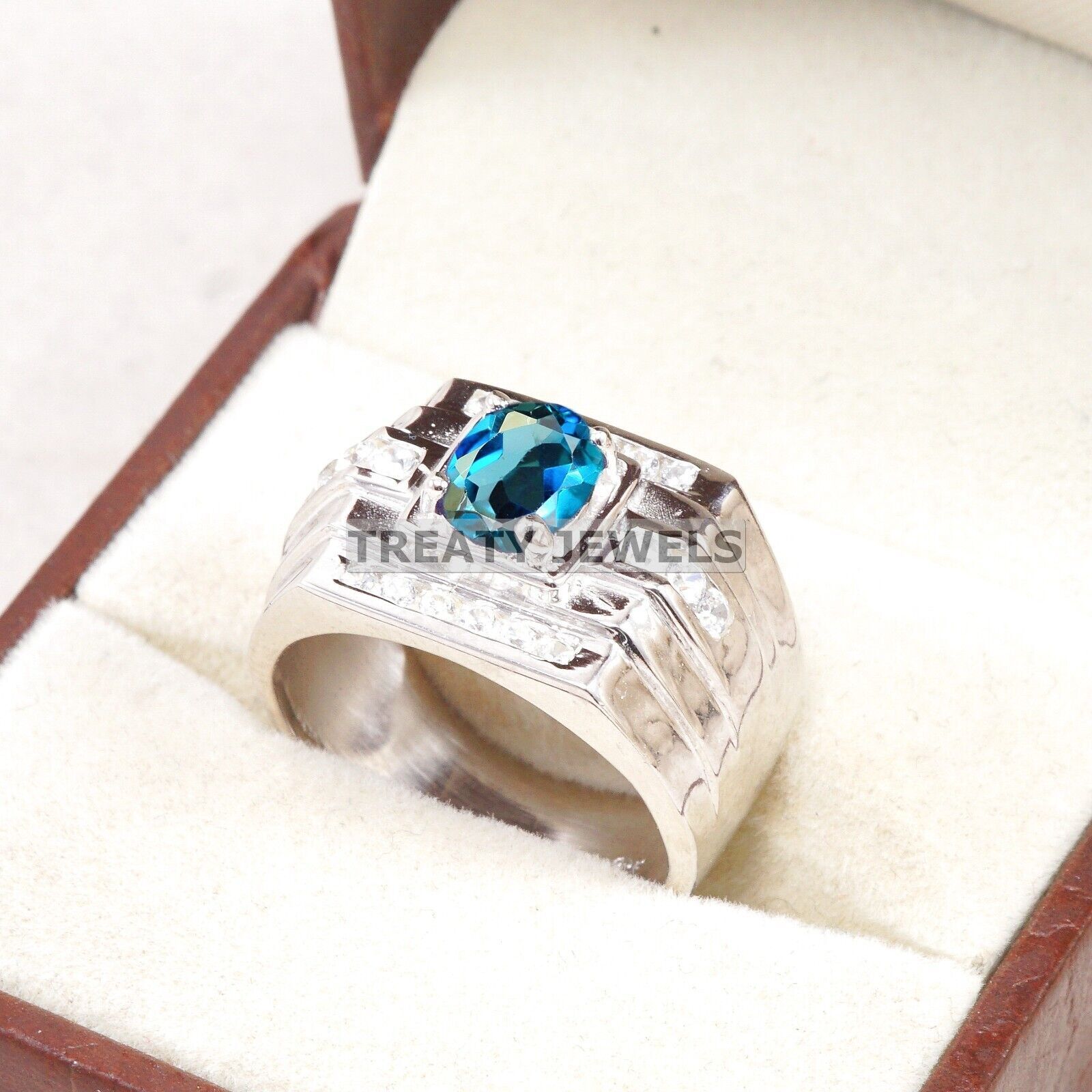 London Blue Topaz Oval Gemstone With 925 Sterling Silver Ring For Men's #B268 *