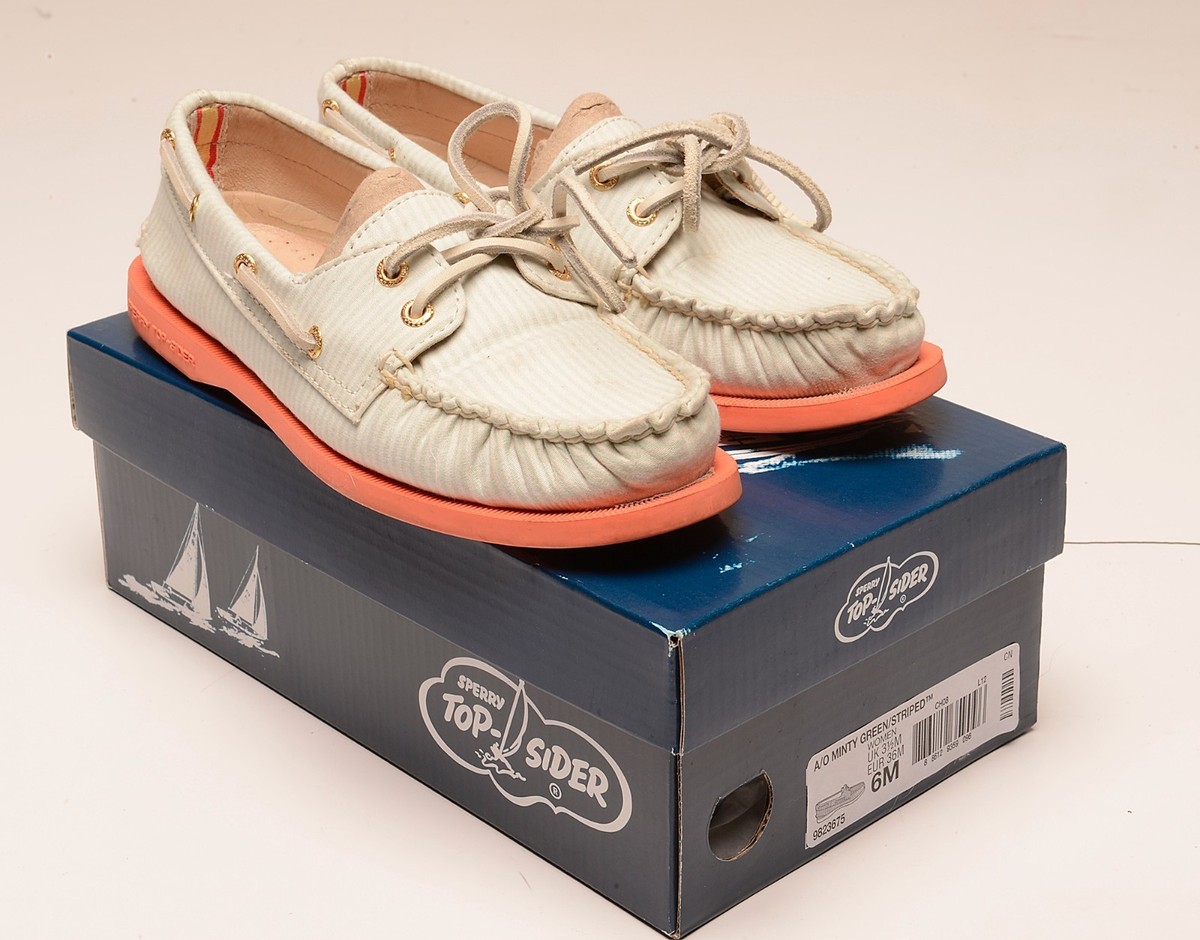 SPERRY TOP SIDER Women's Boat Shoes Moccasin A/O Minty Green/Striped Size 6M