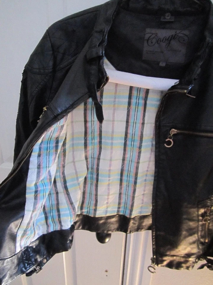 COOGI AUSTRALIA FAUX LEATHER JACKET - LADIES' LARGE - PLAID LINING - SEE DESC. - Image 3 of 4