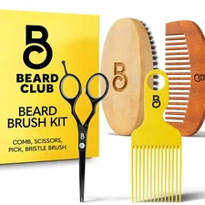 Beard Club Brush Comb Pick Scissors Men's Beards Mustaches Grooming Gift Set