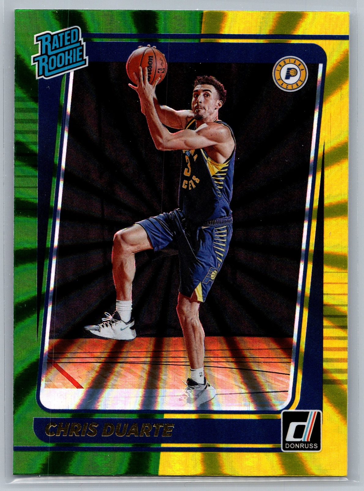 2021-22 Donruss #223 Chris Duarte Holo Green and Yellow Laser RC Indiana Pacers