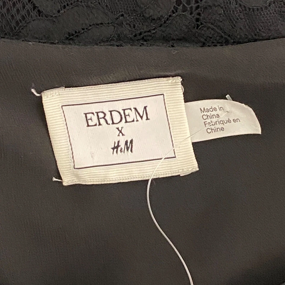 Erdem x HM Lace Ruffle Flounces Top Womens XS Black Cotton Floral Buttons Blouse - Image 2 of 4