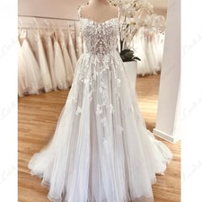 Luxury Boho Wedding Dresses Scoop Neckline Floral Lace A Line Beach Bridal Gowns