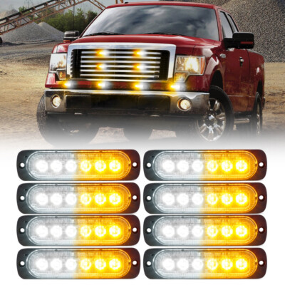 8x LED Amber White Grill Side Marker Emergency Beacon Strobe Light Bar Tow Truck