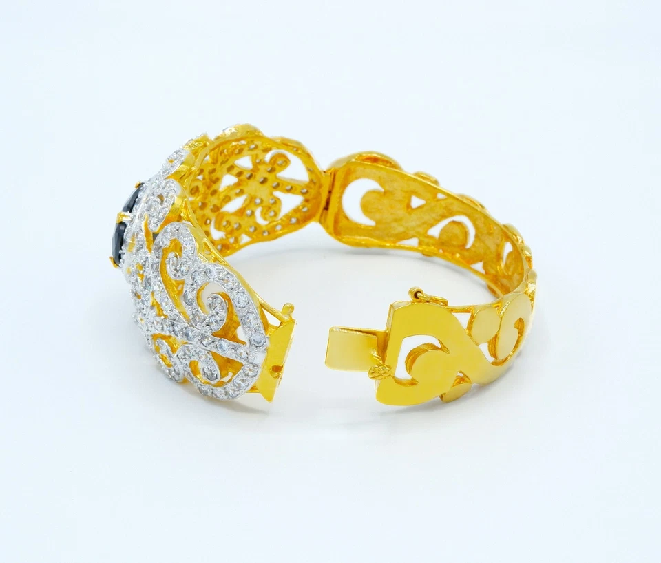 Black CZ Gold Bangle Bracelet 22K 24K Gold Baht Thai Engagement Jewelry Women - Imagem 4 de 4