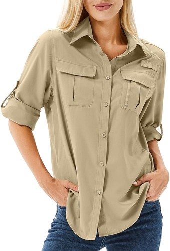 Women's UPF 50 Long Sleeve UV Sun Protection Safari Shirts Outdoor Quick Dry ... - Picture 2 of 8