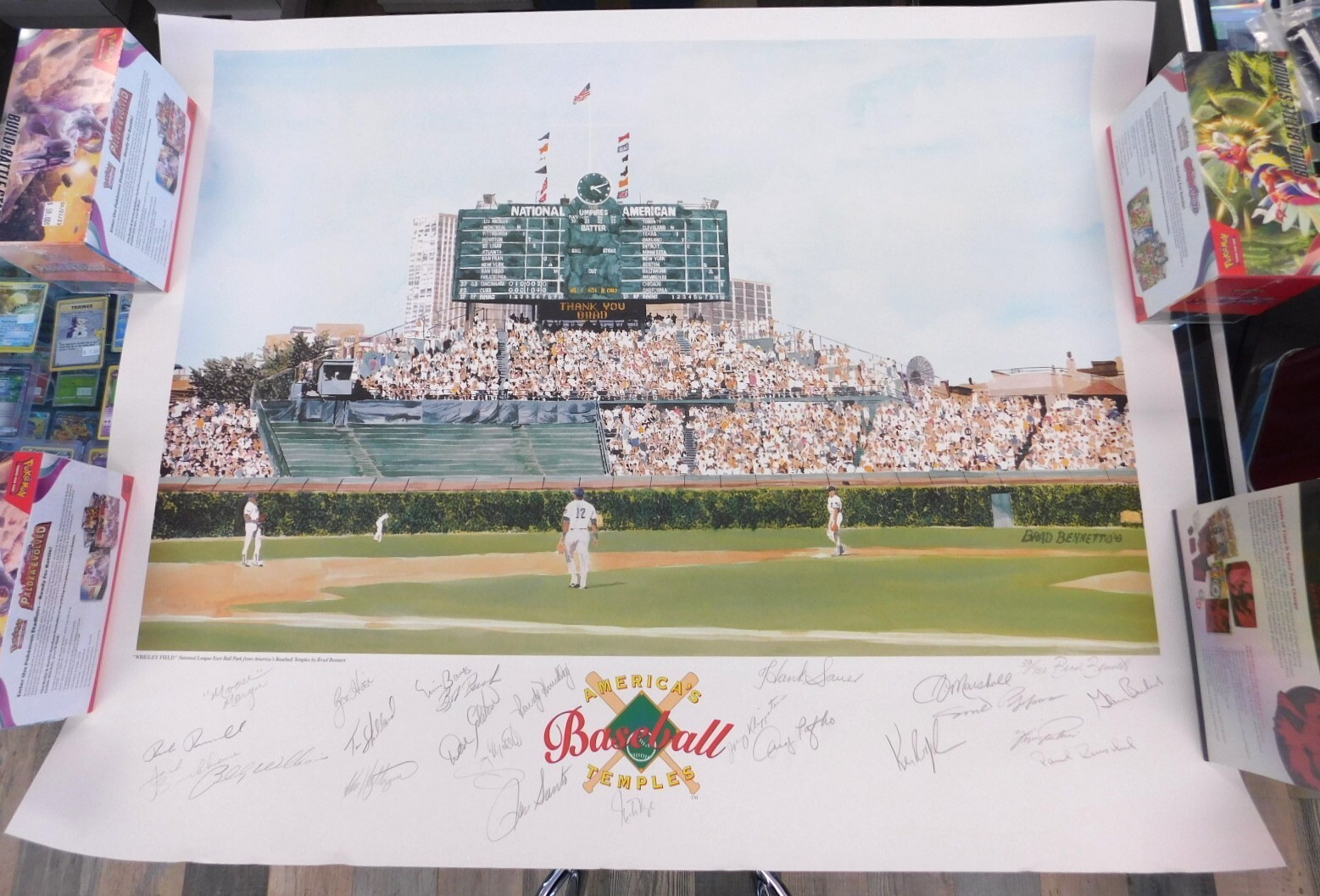 America's Baseball Temples Wrigley Field Signed Commemorative Print 23 Sigs COA