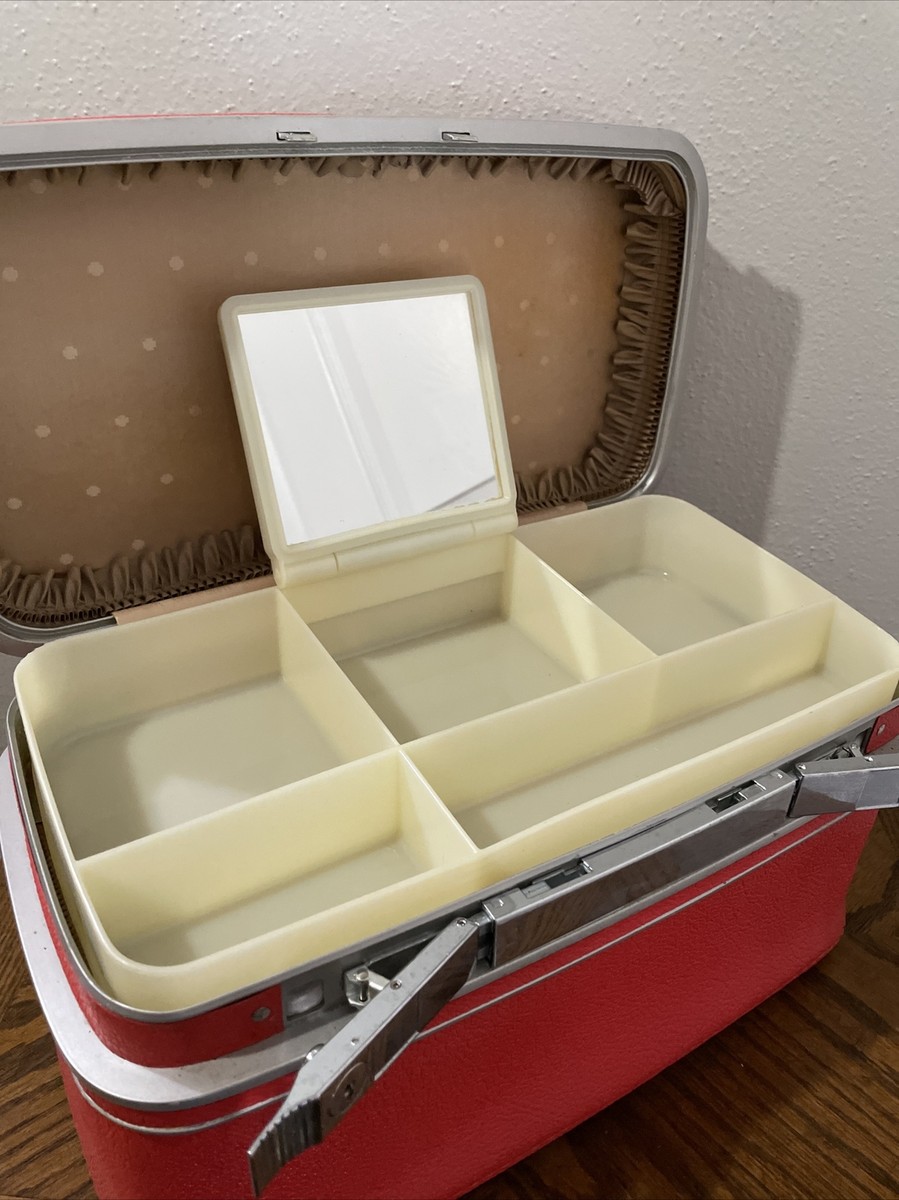 VINTAGE SAMSONITE Fashionair RED TRAIN CASE MIRROR 1960s Makeup