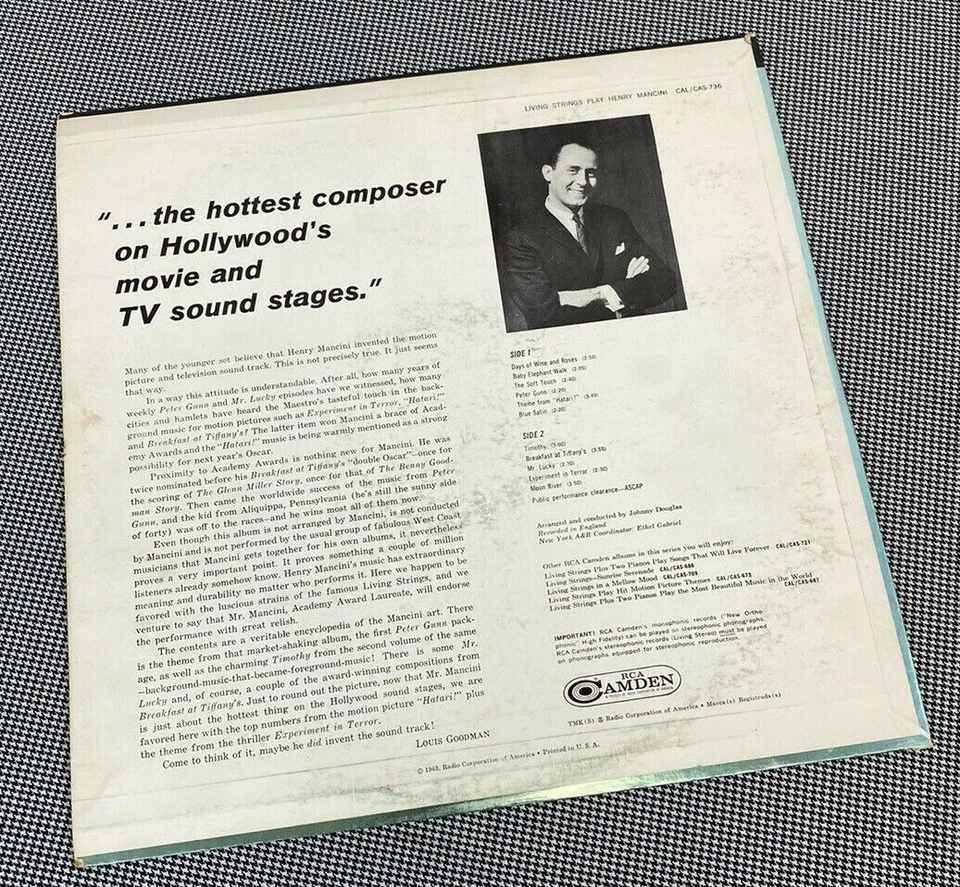 HENRY MANCINI - LIVING STRINGS - 1962 VINYL LP (TB-144) - Image 3 of 3
